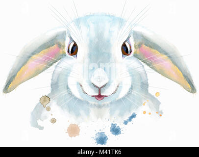 Watercolor illustration of a white rabbit Stock Photo