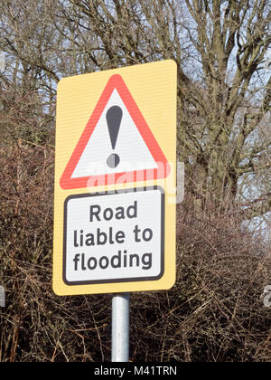 road liable to flooding road sign, uk road warning sign Stock Photo - Alamy