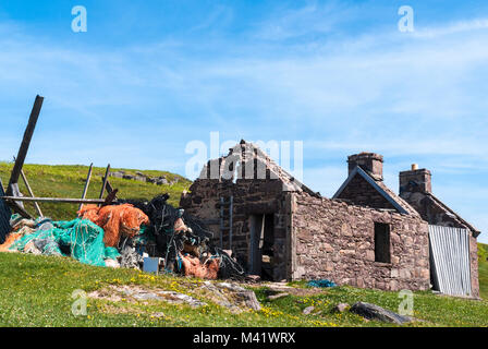 A derelict croft once used as a fishing station at Red Point, near Gairloch, Scotland. 31 May 2009 Stock Photo