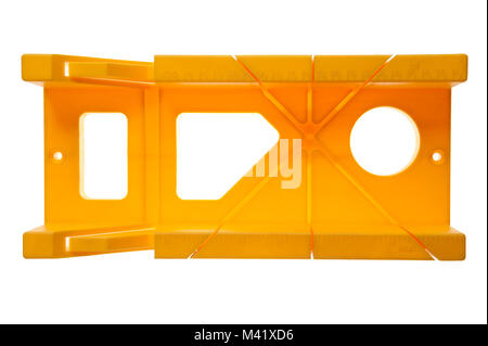 yellow plastic mitre box for smooth angles Stock Photo