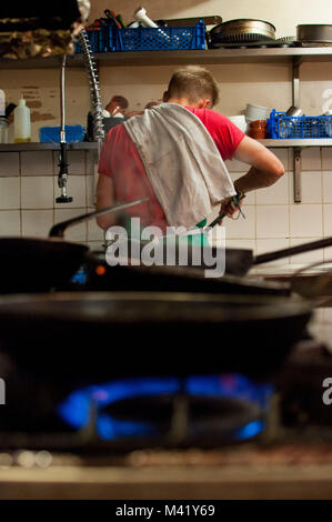 A chef working in the kitchen of a restaurant in Bristol, England Stock Photo
