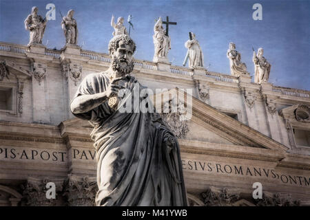 Sculptures adorn St. Peters Square and Vatican City in Rome, Italy.
