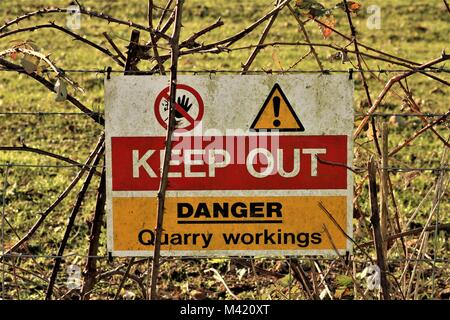 Keep Out Danger Quarry Workings Sign Stock Photo