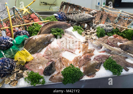 Fishmonger's slab, North Shields, north east England, UK Stock Photo