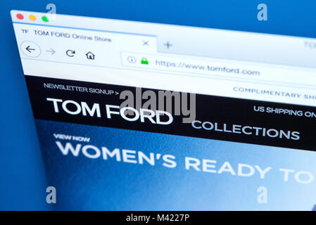 LONDON, UK - FEBRUARY 8TH 2018: The homepage of the official website for Tom Ford - the American fashion designer, on 8th February 2018. Stock Photo