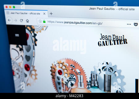 LONDON, UK - FEBRUARY 8TH 2018: The homepage of the official website for Jean Paul Gaultier - the French fashion designer, on 8th February 2018. Stock Photo