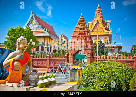 PHNOM PENH, CAMBODIA - DEC 3, 2013: Wat Ounalom Pagoda  in Phnom Penh, Cambodia. Phnom Penh is the capital and largest city of Cambodia. Located on th Stock Photo