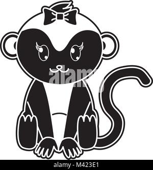 silhouette adorable female monkey animal with hand up Stock Vector ...