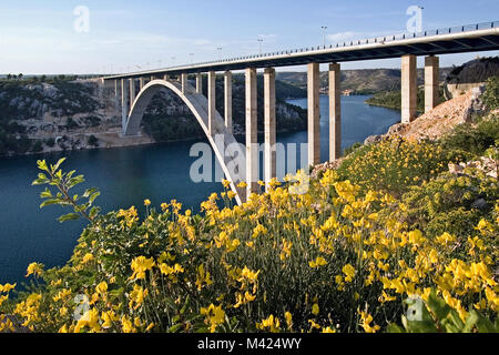 Bridge over the river Krka on the highway A1 near town Skradin, Croatia Stock Photo