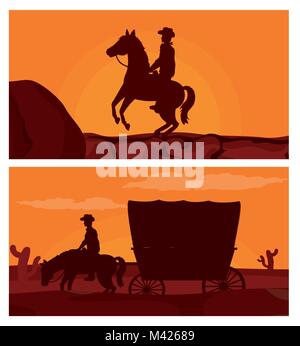 Cowboy on horse silhouette Stock Vector