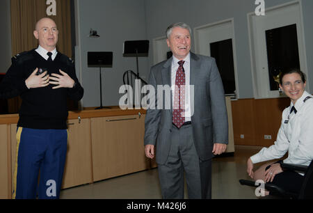 Col. Andrew Baxter, Regional Nurse Executive Officer, guest speaker Brig. Gen. (Ret) William T. Bester and Col. Michelle L. Munroe, Chief of Nursing, celebrate the Army Nurse Corps, 117th Birthday, February 02, 2018, Landstuhl Regional Medical Center, Landstuhl, Germany. (U.S. Army photo by Visual Information Specialist Elisabeth Paque/Released) Stock Photo