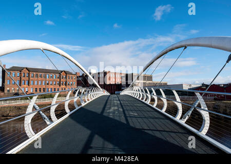 View of modern Clyde Gateway Bridge  crossing River Clyde at Shawfield in East End of Glasgow, Scotland, United Kingdom Stock Photo
