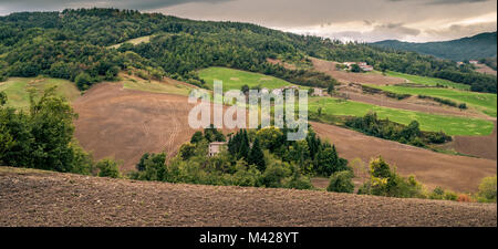 Cultivated land in northern Apennines near Bologna, Emilia-Romagna, Italy. Stock Photo