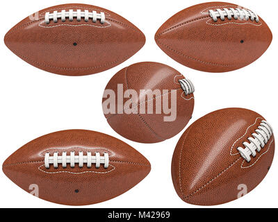 collection of american football ball isolated on white 3d rendering image Stock Photo