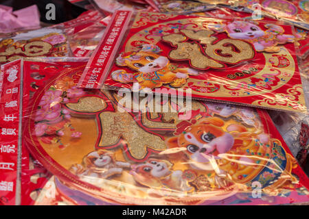 Packages for decoration were for sale at the Flowers Market Fair to kick off the Chinese New Year Celebration, Year of the Dog in San Francisco, USA Stock Photo