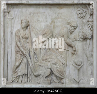 Purification and initiation of Heracles at the Eleusinian Mysteries. Roman marble copy from the 1st century BC or the beginning of the 1st century AD after a Greek original. Relief from the Farnese Collection on display in the National Archaeological Museum in Naples, Campania, Italy. Stock Photo