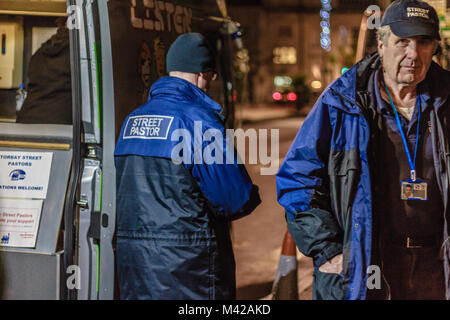 Volunteers for Christian community-focussed  charity Street Pastors, at night in Torquay, Torbay, Devon. 2018. Stock Photo