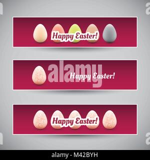 Happy Easter Banner, Header Set Design With Painted Eggs  - Illustration in Freely Scalable and Editable Vector Format Stock Vector
