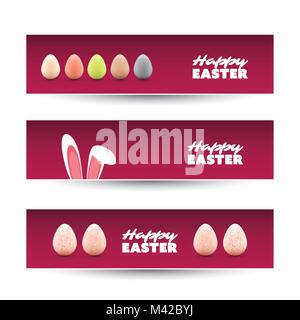 Happy Easter Banner, Header Set Design With Painted Eggs  - Illustration in Freely Scalable and Editable Vector Format Stock Vector