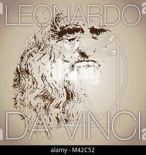 Leonardo Da Vinci portrait, vector illustration, graphic elaboration Stock Vector