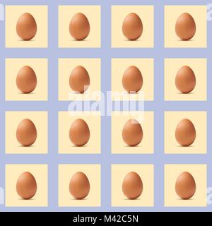 Set of sixteen realistic brown chicken eggs makes a seamless pattern Stock Vector