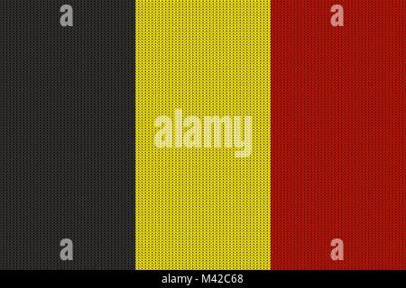 Flag of Belgium on vector knitted woolen texture. Knitted Belgian flag creates seamless pattern Stock Vector
