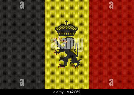 Government ensign of Belgium on vector knitted woolen texture. Knitted Belgian State Flag creates seamless pattern Stock Vector