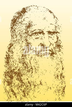 Leonardo Da Vinci portrait, vector illustration, graphic elaboration Stock Vector