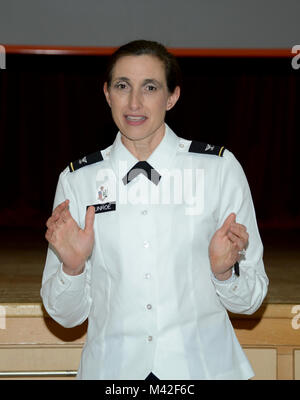 Col. Michelle L. Munroe, Chief of Nursing, delivers remarks at the Army Nurse Corps 117th Birthday celebration, February 02, 2018, Landstuhl Regional Medical Center, Landstuhl, Germany. (U.S. Army Stock Photo