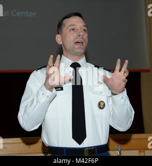 Col. Timothy L. Hudson, Commander, Landstuhl Regional Medical Center, delivers remarks at the Army Nurse Corps, 117th Birthday celebration, February 02, 2018, Landstuhl Regional Medical Center, Landstuhl, Germany. (U.S. Army Stock Photo