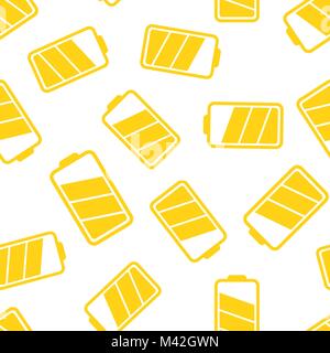 Battery icon seamless pattern background. Business flat vector illustration. Battery charge level sign symbol pattern. Stock Vector