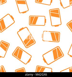 Battery icon seamless pattern background. Business flat vector illustration. Battery charge level sign symbol pattern. Stock Vector