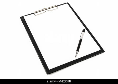 Mock-up of a pen and blank clipboard with copy space. Stock Photo