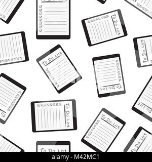 Businessman to do list, checklist with tablet computer seamless pattern background. Business flat vector illustration. Checklist, task list symbol pat Stock Vector