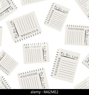 Realistic notepad with spiral seamless pattern background. Business flat vector illustration. To do list office stationery notebook symbol pattern. Stock Vector