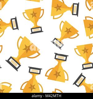 Trophy cup seamless pattern background. Business flat vector illustration. Award winner symbol pattern. Stock Vector