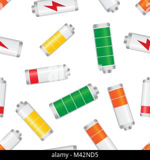 Battery level indicator seamless pattern background. Business flat vector illustration. Battery symbol pattern. Stock Vector