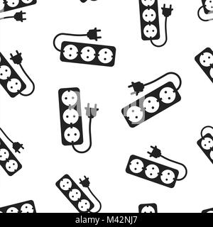Extension cord seamless pattern background. Business flat vector illustration. Electric power socket symbol pattern. Stock Vector