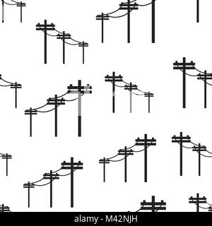 High voltage power lines seamless pattern background. Business flat vector illustration. Electric pole symbol pattern. Stock Vector