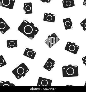 Camera seamless pattern background. Business flat vector illustration. Photocamera symbol pattern. Stock Vector