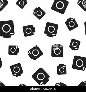 Camera seamless pattern background. Business flat vector illustration. Photocamera symbol pattern. Stock Vector