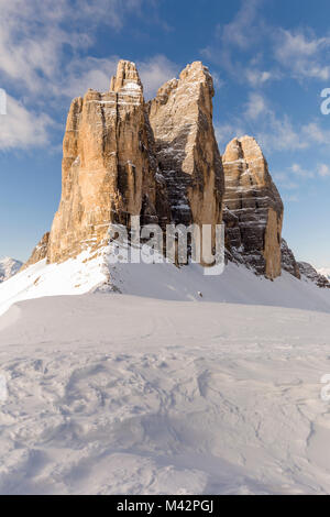 View of the Three Peaks from Lavaredo pass,Bolzano district, South Tyrol,Italy,Europe Stock Photo