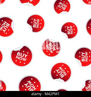 Buy now sticker seamless pattern background. Business flat vector illustration. Business sale tag label symbol pattern. Stock Vector