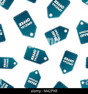 Special offer hang tag seamless pattern background. Business flat vector illustration. Business sale label symbol pattern. Stock Vector