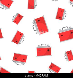 Car battery accumulator seamless pattern background. Business flat vector illustration. Auto accumulator battery energy power symbol pattern. Stock Vector