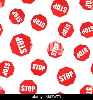 Red stop sign seamless pattern background. Business flat vector illustration. Danger sign symbol pattern. Stock Vector