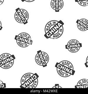 Made in China stamp seamless pattern background. Business flat vector illustration. Manufactured in China symbol pattern. Stock Vector