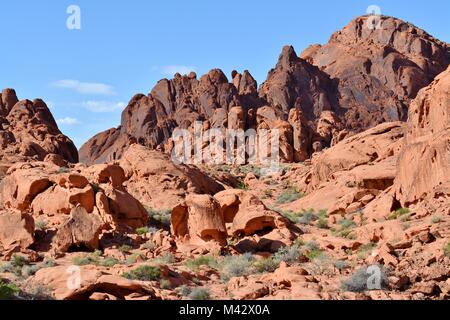 Valley of Fire rock cluster along mouses tank trail Stock Photo
