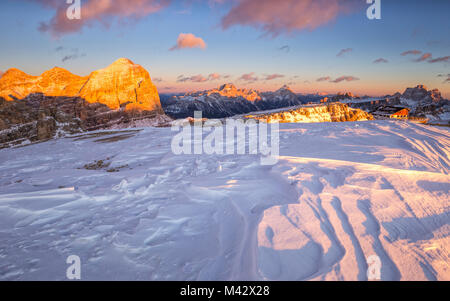 Winter sunset from Mount Lagazuoi,Cortina d'Ampezzo,Belluno district,Veneto,Italy,Europe Stock Photo