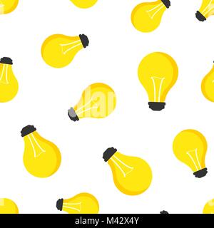 Light bulb, electric lamp seamless pattern background. Business flat vector illustration. Idea sign, solution, thinking sign symbol pattern. Stock Vector
